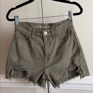 American Eagle Outfitters Olive Green Distressed Highest Rise Mom Jean Shorts